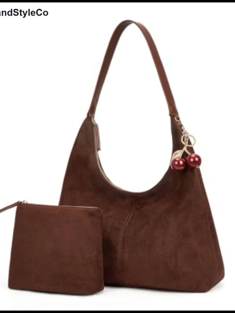Faux Suede Hobo Bag with Pouch Wide Strap Shoulder Purse